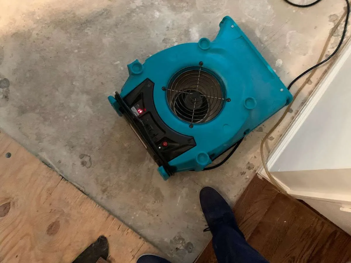 Air mover drying subfloor during Commercial Water Damage Restoration in Lake Havasu City